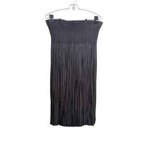 Babette Crinkle Pleated Midi Skirt XL Embroidered Lagenlook Artsy Avant Garde